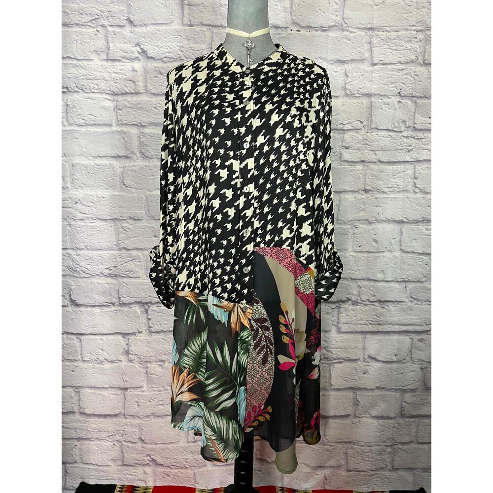 John Mark Boho Sheer Patchwork Houndstooth Long B… - image 2